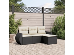 Vidaxl 4 Pcs Conjunto De Sofás Para Jardim C/ Almofadões Vime Pe Preto