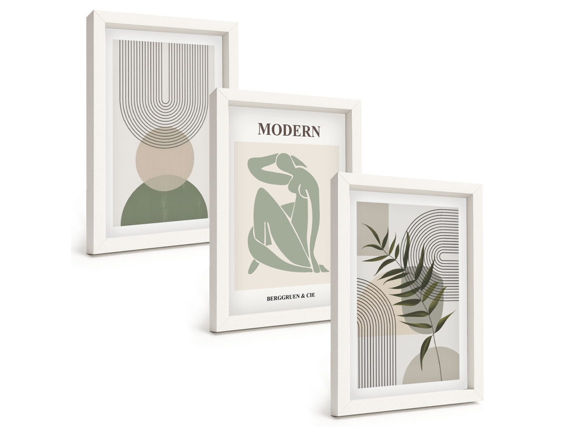 Conjunto De Pinturas Gráficos Elegantes De Plantas Moldura Branca Quadros Para A Sala De Estar Espelharte (3 Peças 20x30 Cm)