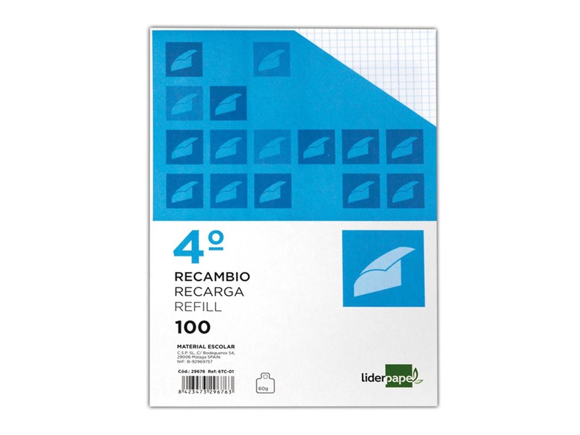 Recarga de Folhas LIDERPAPEL 100 folhas 60g/m² 6 furos (4º - Liso)
