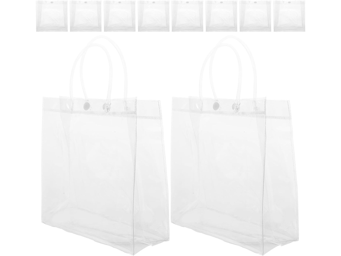 Pacote Com 10 Sachês Plásticos Transparentes Com Alça, 20x20x8 Cm, Mini Sachês Reutilizáveis.