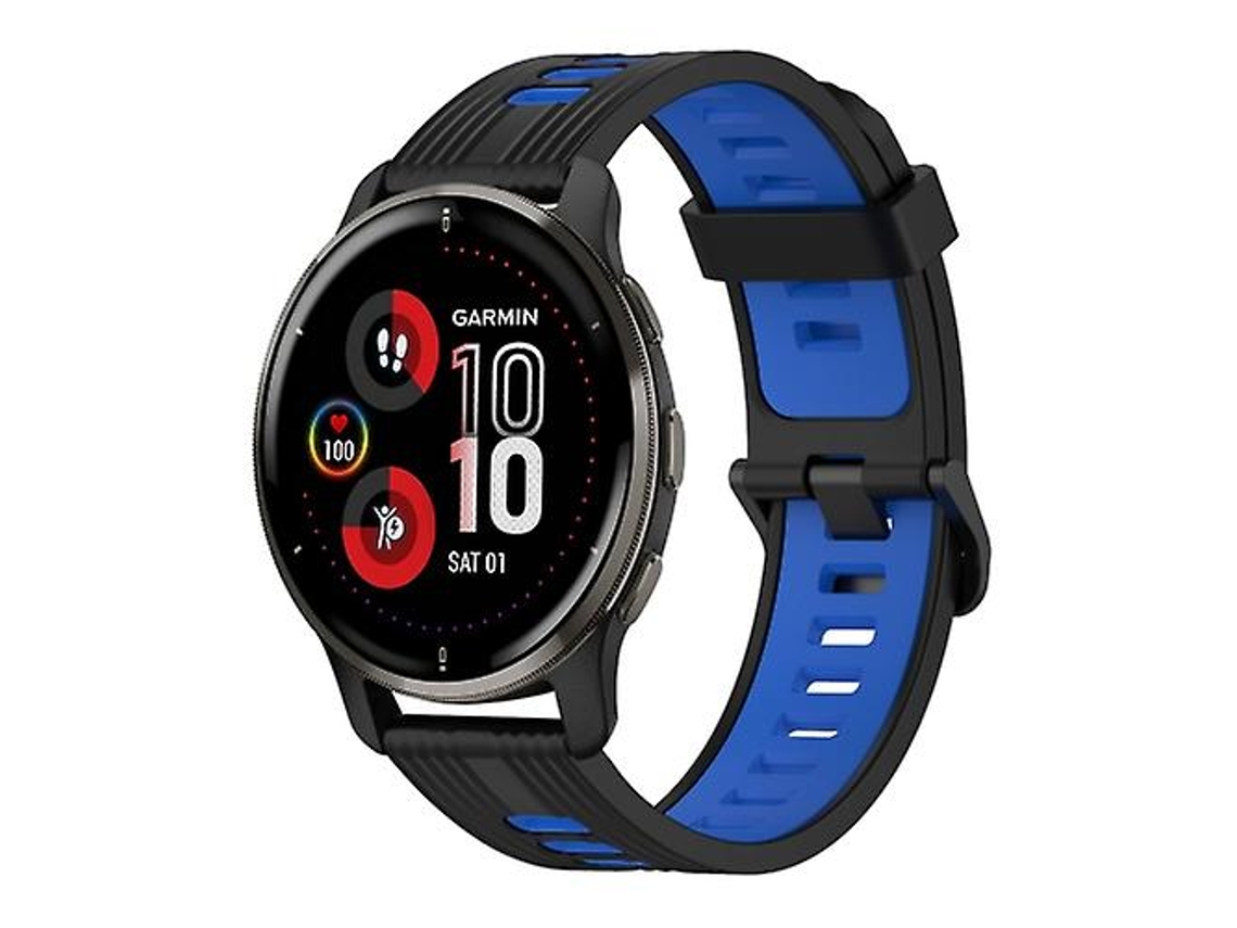 Bracelete para Garmin Venu 2 Plus 20Mm Padrão Vertical Pulseira de Relógio de Silicone de Duas Cores Preto-Azul VENISYMLIS