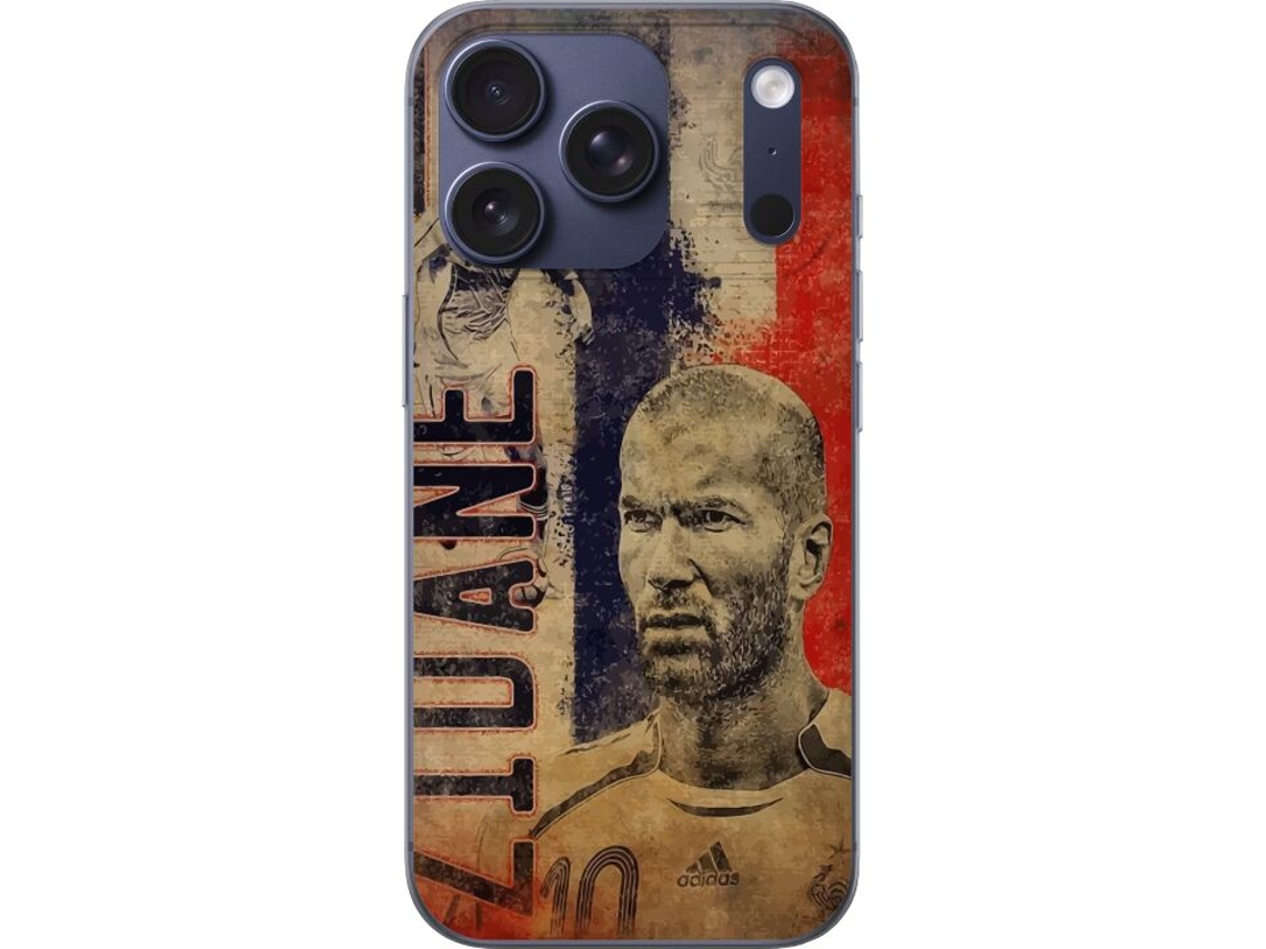 Capa Para Celular Compatível Com Apple Iphone 17 Pro Com Imagem Retrô De Zinedine Zidane, Bandeira Francesa E Destaque Para A História Do Futebol Clás
