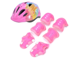 Conjunto De Equipamento De Proteção Para Crianças 7 Peças Capacete Joelheira Cotoveleira Punho Para Patinação E Ciclismo Rosa Colorido