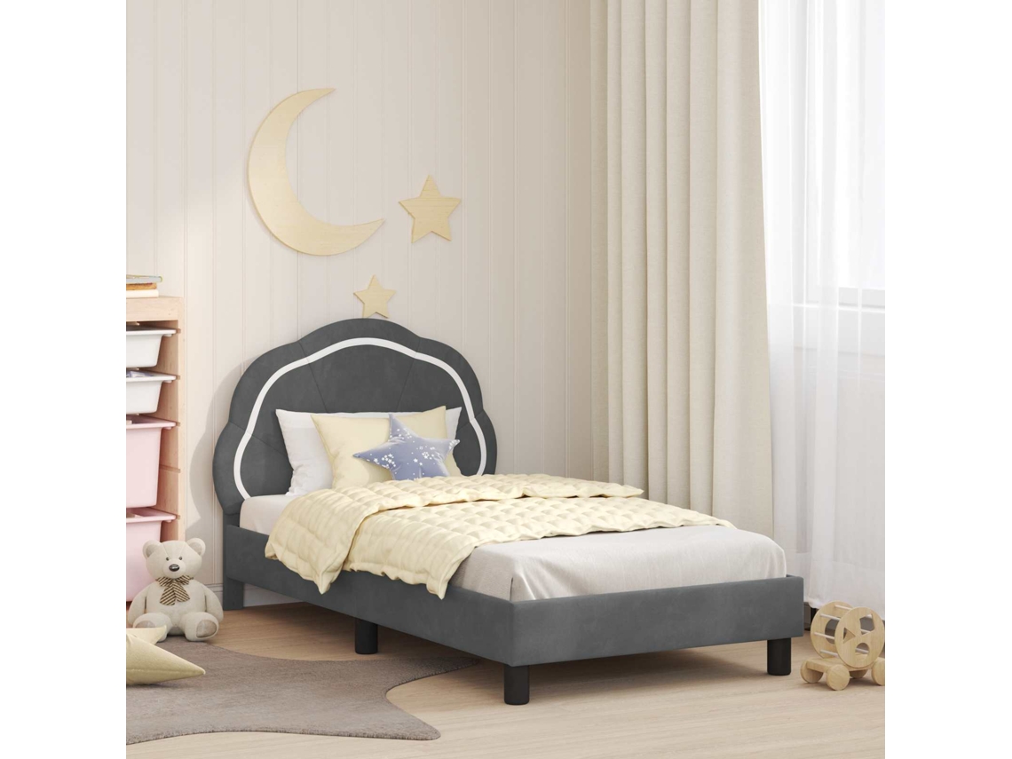 Vidaxl Estrutura De Cama Infantil Com Cabeceira Cinzento-escuro Veludo