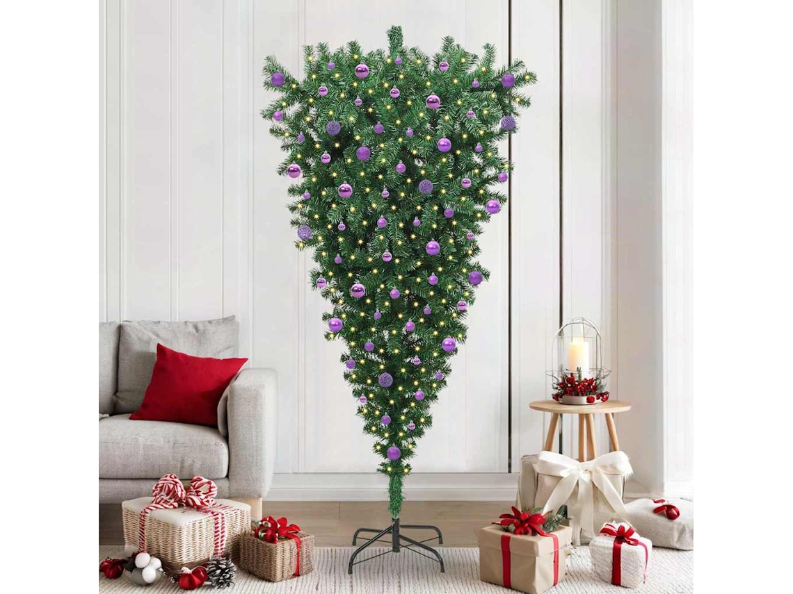 Vidaxl Árvore De Natal Artificial Pré-iluminada De Cabeça Para Baixo Com Conjunto De Bolas