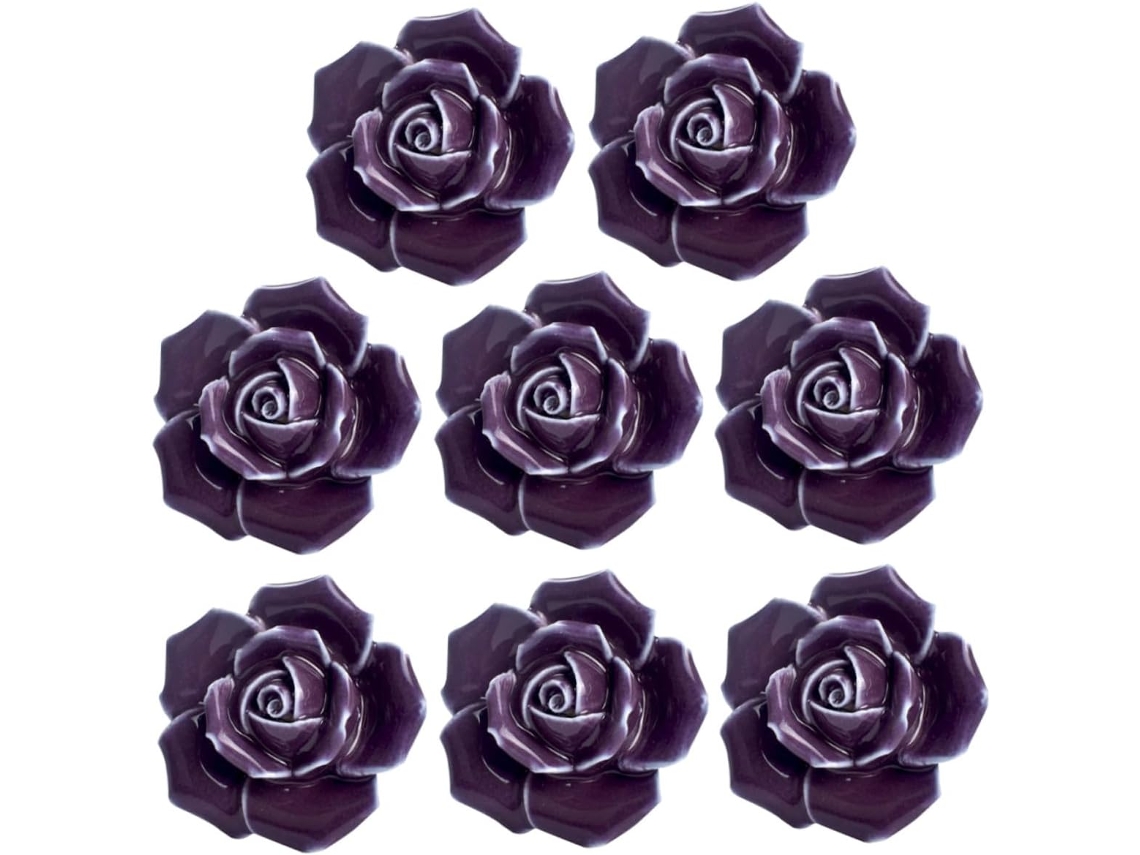 Conjunto De 8 Puxadores Gaveta Em Cerâmica Formato Rosa, Estilo Moderno, Para Móveis Domésticos, Cor Roxa