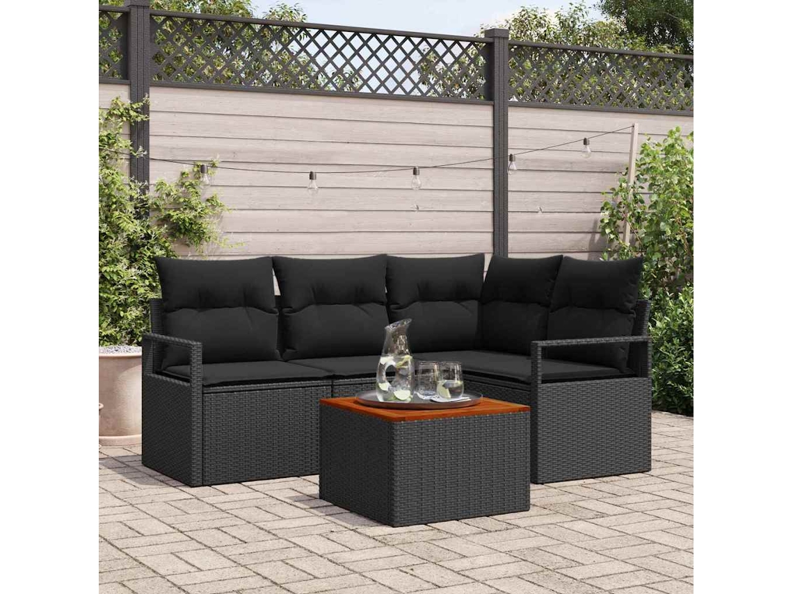 Vidaxl Conjunto de Sofá de Jardim 5 Pcs Preto Vime Pe