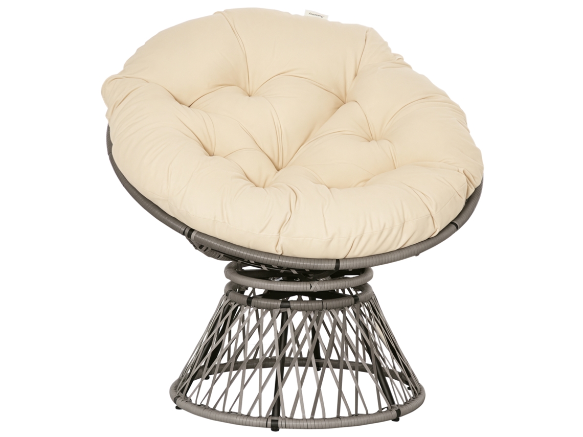Cadeira giratória Papasan ZENCORE SERVICES, Ø97x90 cm, com almofada, creme