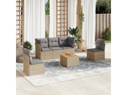Vidaxl 6 Pcs Conjunto De Sofás P/ Jardim Com Almofadões Vime Pe Bege