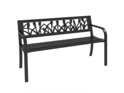 Banco de Jardim para 2 Pessoas em Aço com Encosto Decorado e Braços.125x50x75cm.preto