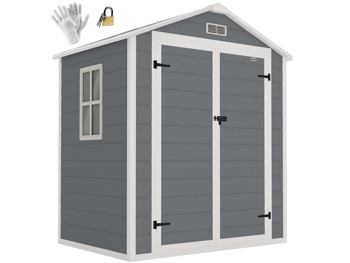 Casinha de Jardim metálica com portas de correr, estrutura de alumínio, 1,80x1,30x2,10 m, cinza