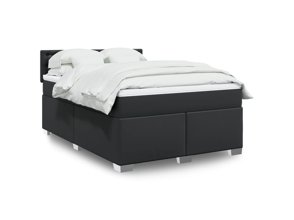 Vidaxl Cama Com Molas/colchão 140x190 Cm Couro Artificial Preto
