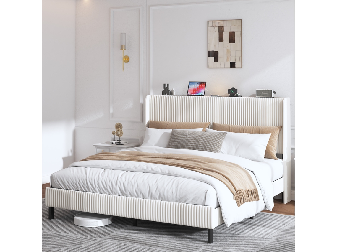 Cama Plataforma Acolchoad 180x200 Com Capas Design Anti-derrapante Silenciosa