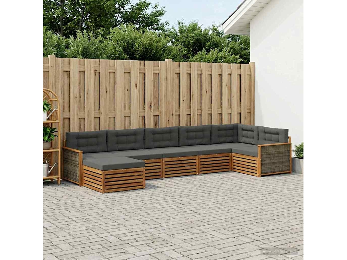 Vidaxl Conjunto De Sofás Para Exterior 7 Unid. Natural E Antracite