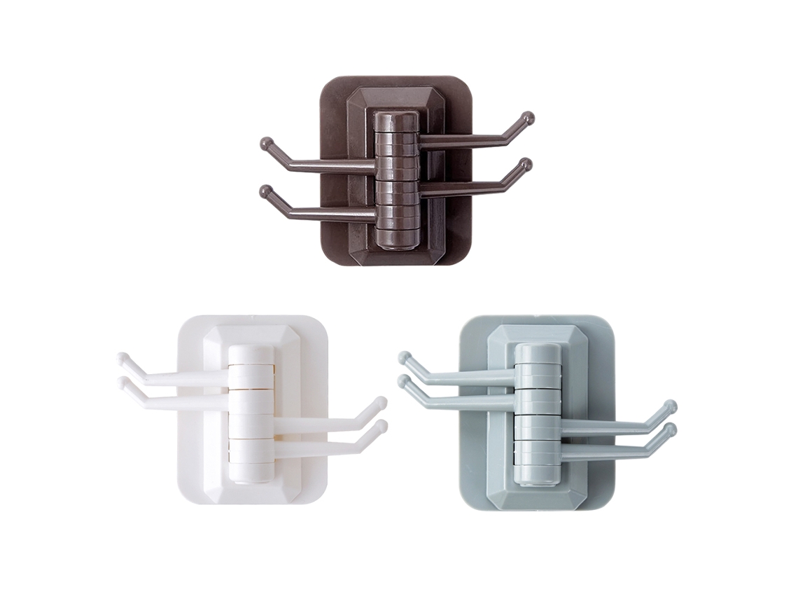 Gancho Rotativo Autoadesivo Sem Furo Multifuncional para Banheiro Cozinha Parede 7.5*6cm Pp Café Cinza Branco | S/MARCA