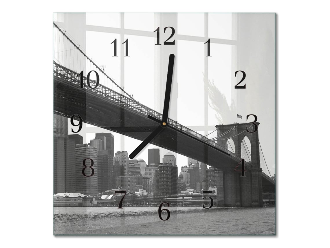 Relógio De Parede De Vidro Preto E Branco Espelharte (30x30 Cm)