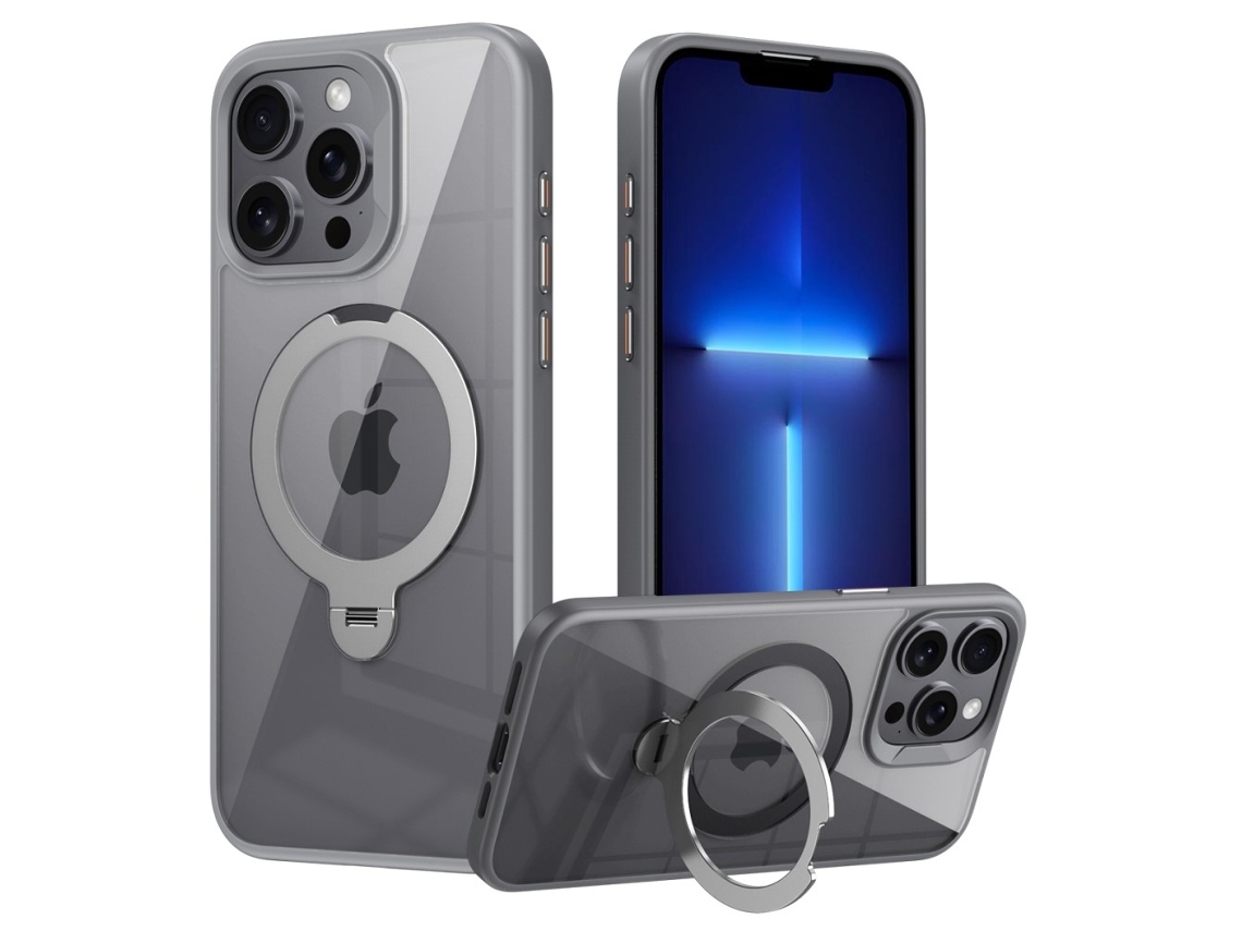 Suporte Casa Para Iphone 13 Pro Max Pele Sintética Magnética Cinzento