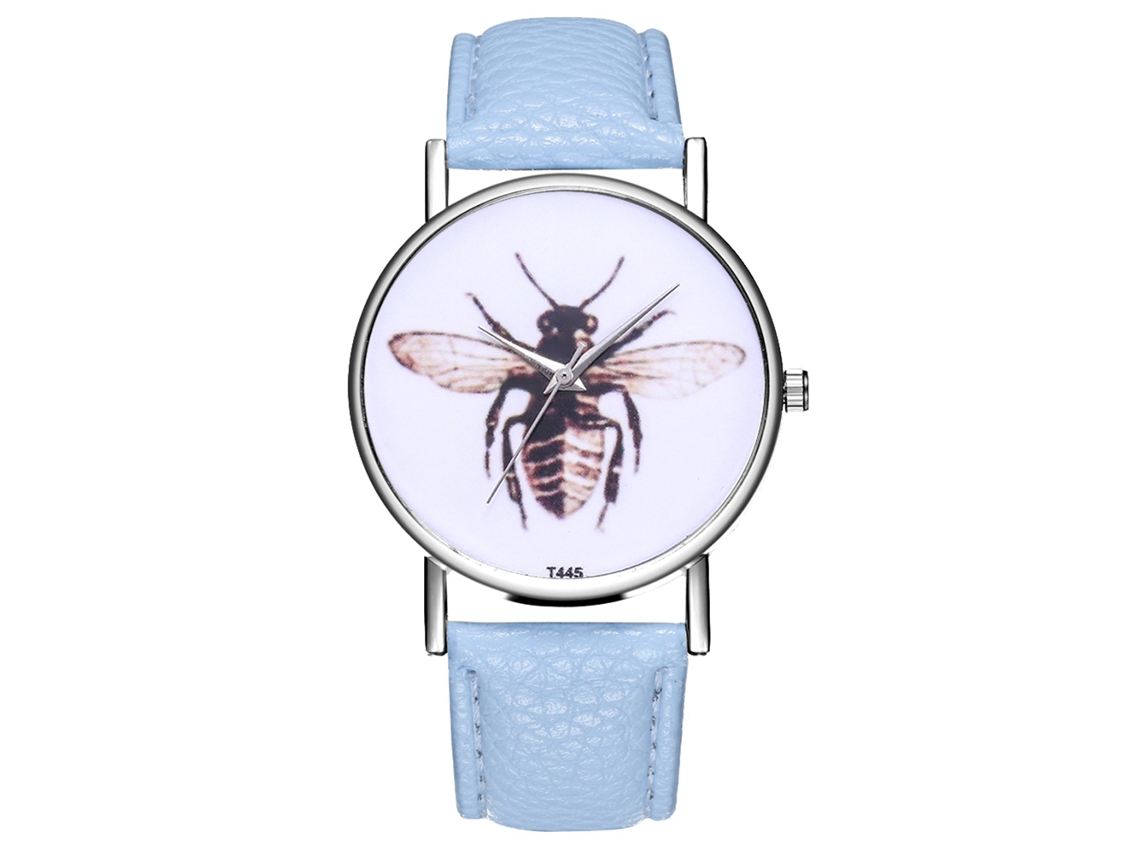 Relógio esportivo masculino de quartzo com pulseira de couro PU, azul claro.