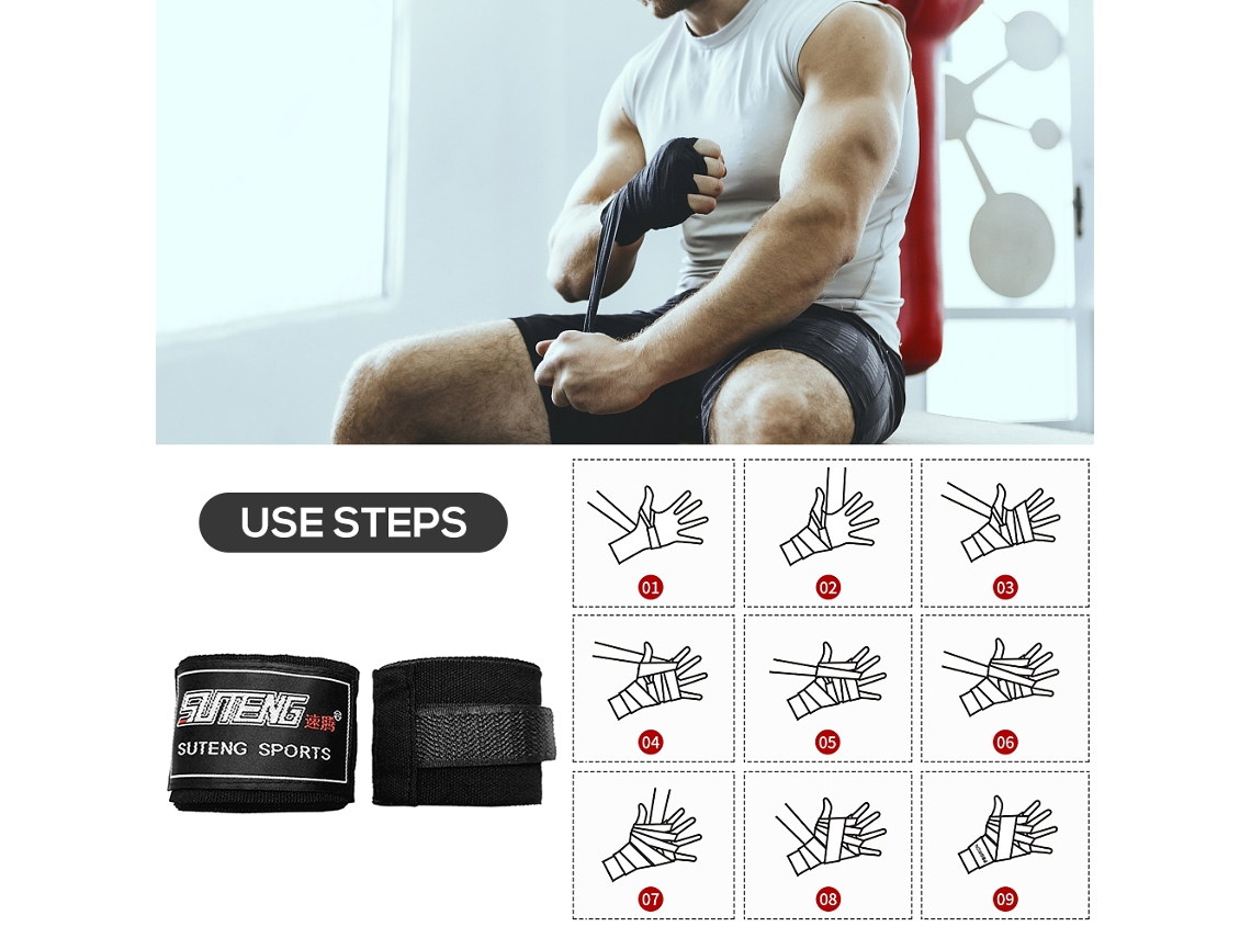 Bandagem De Mãos Para Boxe 3 Metros Com Suporte De Pulso Elástico Ajustável Para Muay Thai Treinamento Combate