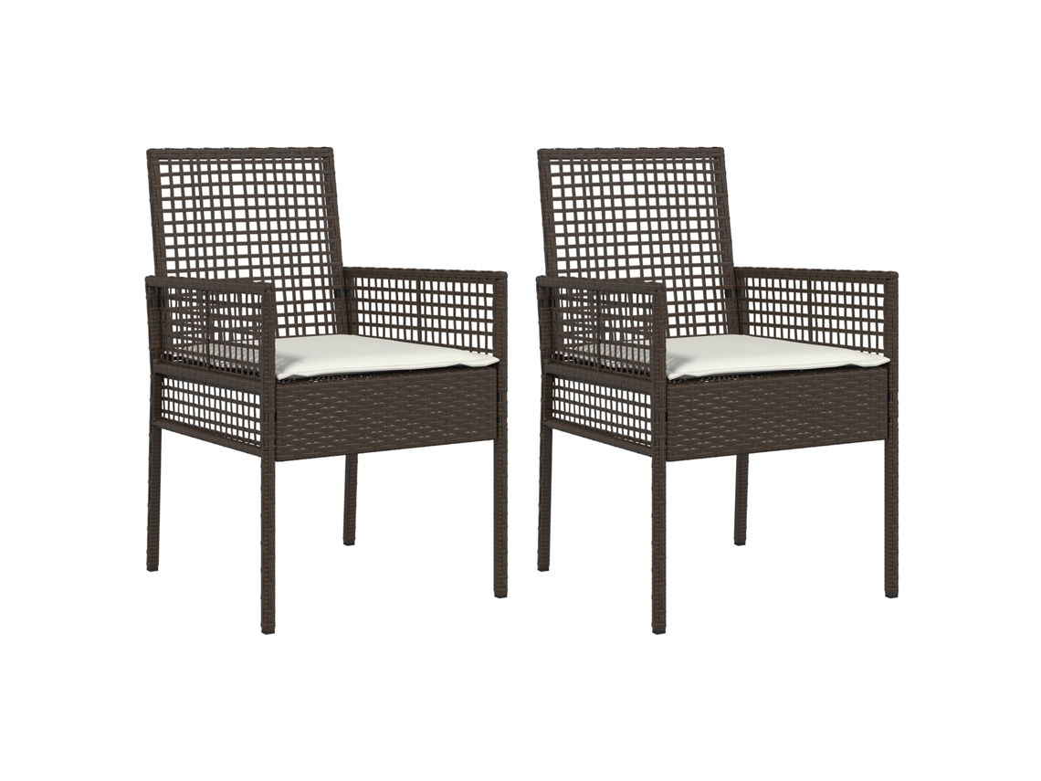 Conjunto 2 Cadeiras De Jardim Vidaxl Com Almofadas Castanho Rattan Poliéster