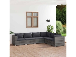 Vidaxl 6 Pcs Conjunto Lounge De Jardim C/ Almofadões Vime Pe Cinzento