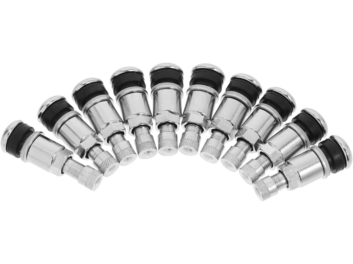 Conjunto de 10 válvulas pneumáticas parafusadas para pneus duráveis e herméticos.
