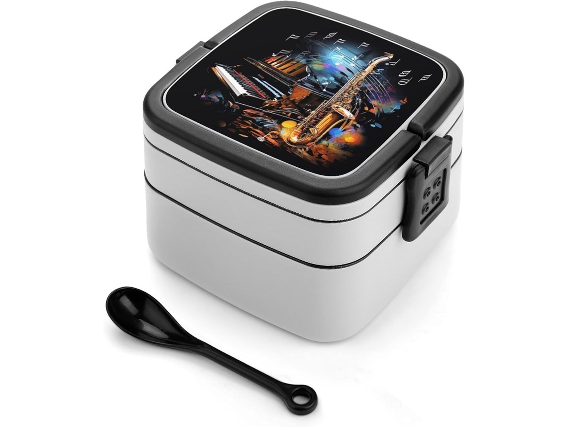 Lancheira Bento Para Adultos Em Formato De Saxofone E Piano Com Colher, Linda Recipiente Para Almoço Com Duas Camadas