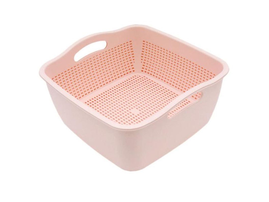 Cesta De Armazenamento Com Drenagem Dupla Em Pp Premium, Rosa - Ideal Para Cozinha E Banheiro