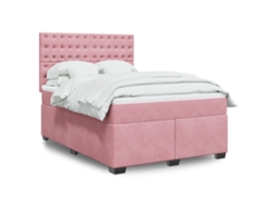 Vidaxl Cama Com Molas/colchão 140x190 Cm Veludo Rosa
