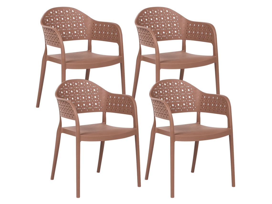 Juego De Sillas Apilables Para Interior Y Exterior Beliani Narino De Polipropileno Marrón 55x50x78