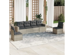 Vidaxl 6 Pcs Conj. Sofás Jardim Com Almofadões Vime Pe Cinzento-claro