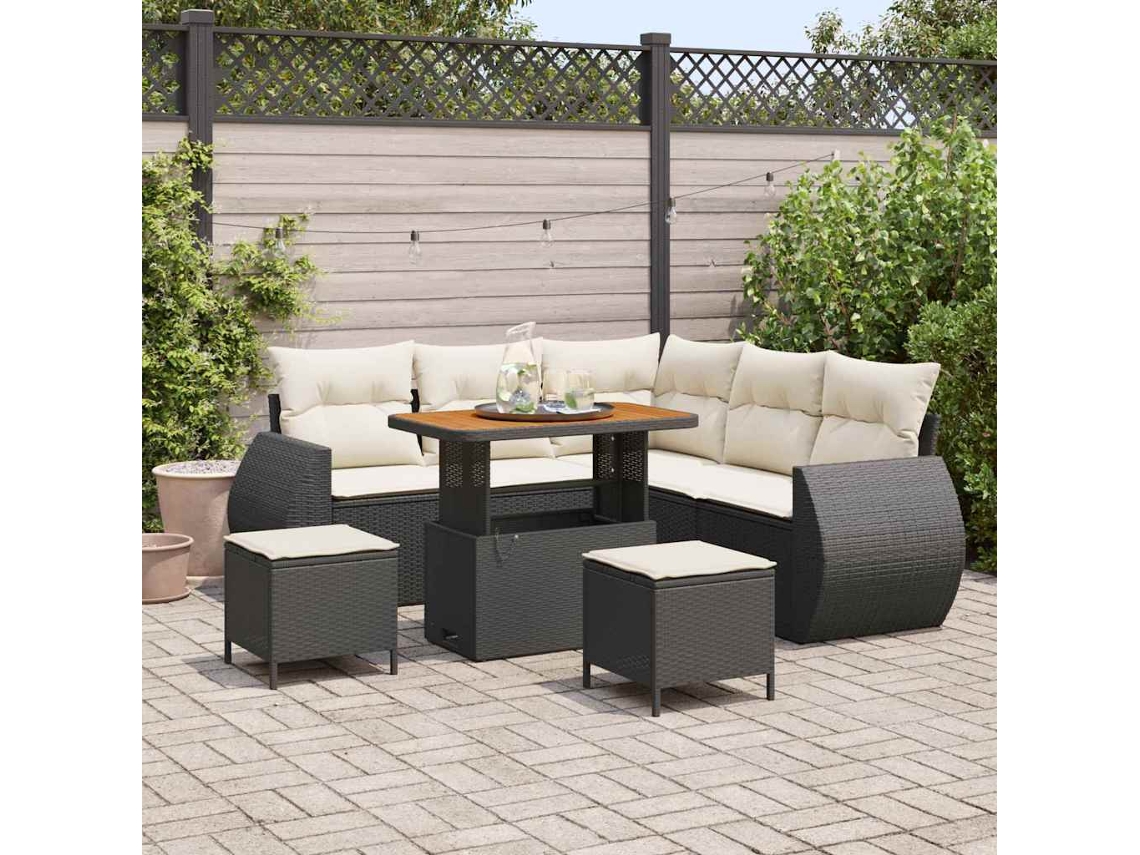 Vidaxl Conjunto De Sofá De Jardim 8 Unid. Preto Vime Pe