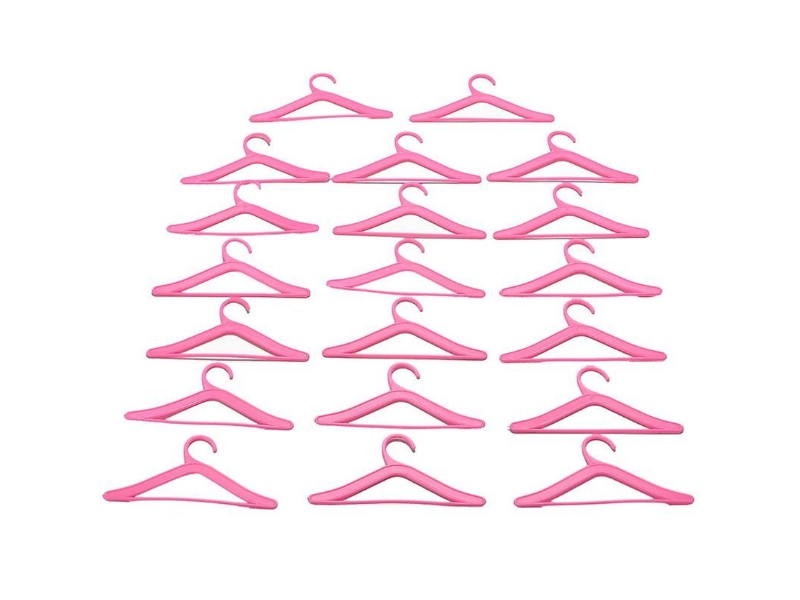 2026 20 Perchas Rosas de Plástico para Roupas e Acessórios de Bonecas Barbies