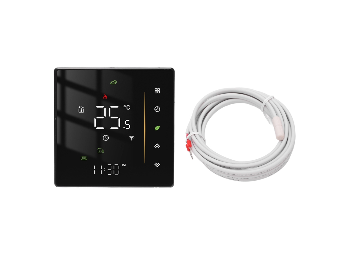 Termostato Inteligente Programável Com Controle App Wifi Para Aquecimento De Piso Elétrico 95‑240vac Preto