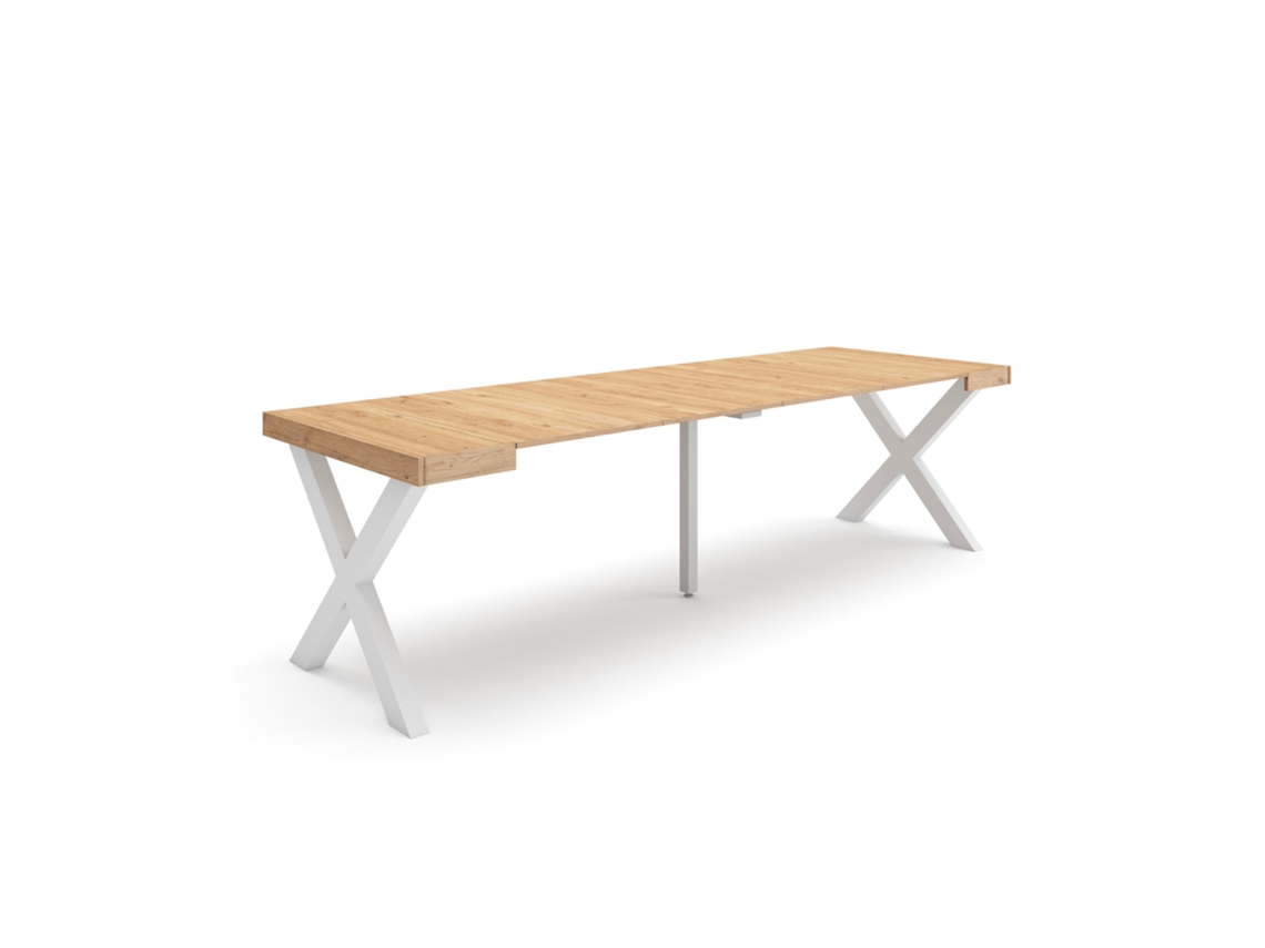 Mesa Consola Extensível, 262x90x73cm, Para 12 Pessoas, Pés De Madeira, Carvalho