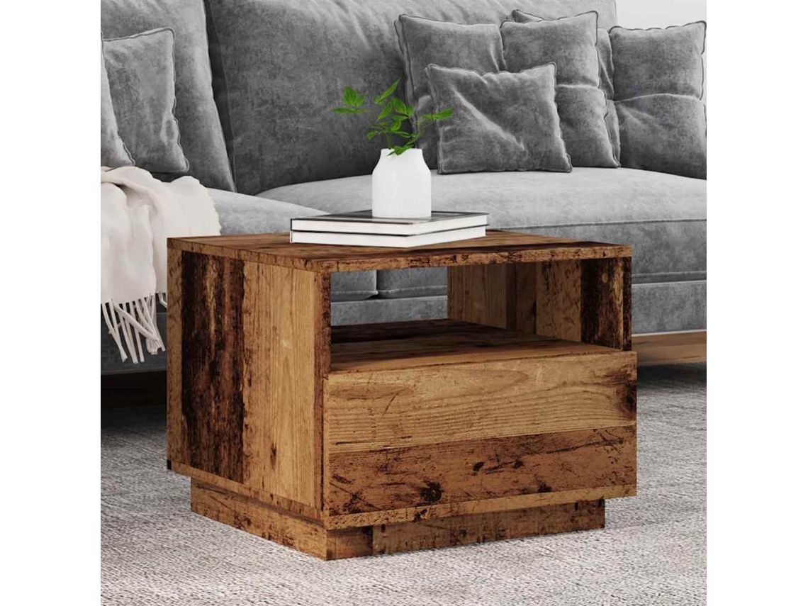 Vidaxl Mesa De Centro Com Luzes Led 50x49x40 Cm Madeira Velha