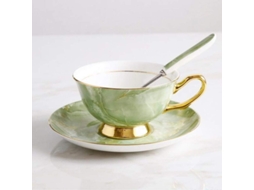 Rebe set de Xícaras de Café e Chá de Porcelana Óssea Verde Ouro, Cerâmica Europeia, Sem Chumbo Nem Cádmio