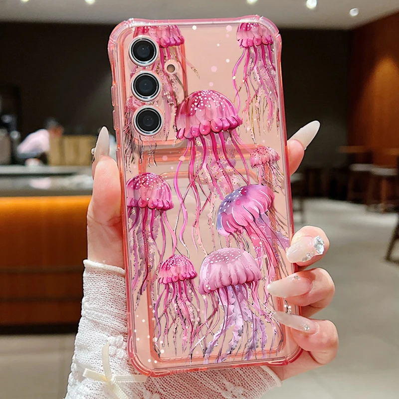 Capa Transparente Para Celular Galaxy S23 Fe Com Estampa De Baleia E Golfinho (rosa).