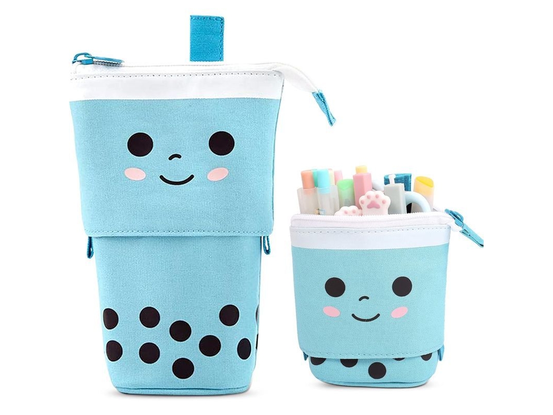 Estojo de Lápis Telescópico Cartoon Fofo Estojo de Caneta Kawaii Canvas para Estudantes Escolares Mulheres Meninas (azul)