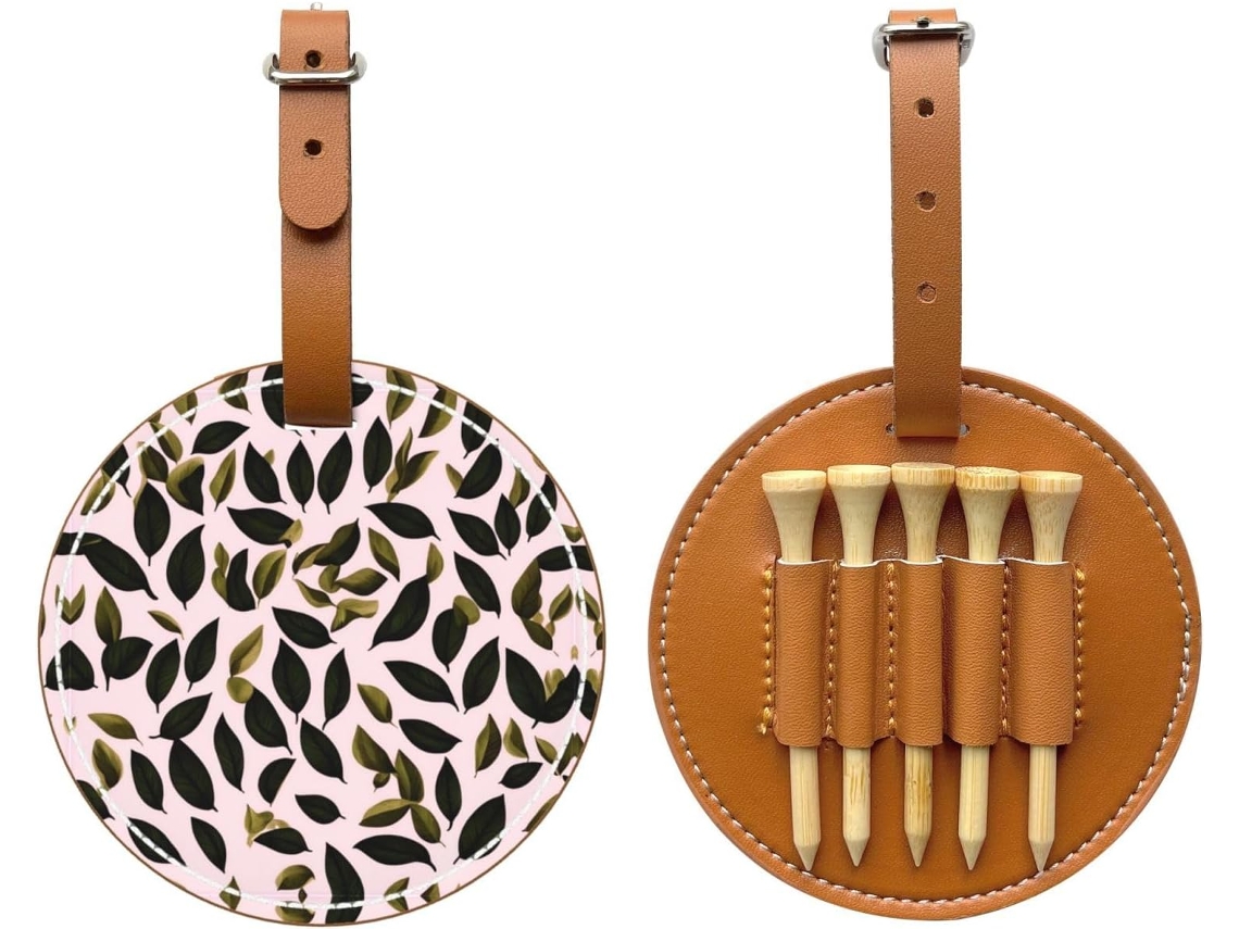 Bolsa Preta para Tees de Golfe com Estampa de Folhas Fácil de Transportar e Mais Eficiente para Jogar Golfe.