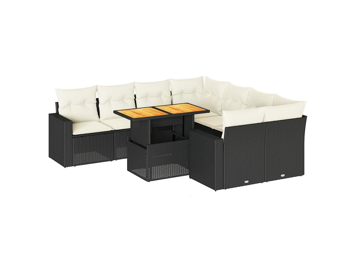 Conjunto de 9 Sofás para Jardim com Almofadões Vime Pe Preto MAISON EXCLUSIVE (N/A)