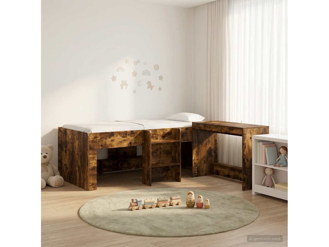 Vidaxl Cama Alta Para Crianças Com Mesa 2 Unid. Carvalho Fumado