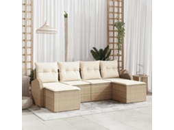 Vidaxl Conjunto De Sofás 6 Unid. Bege E Branco Vime Pe