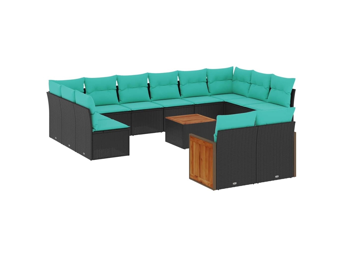 Conjunto de Sofá de Jardim, 13 Peças, Almofadas, Rattan Preto MAISON EXCLUSIVE
