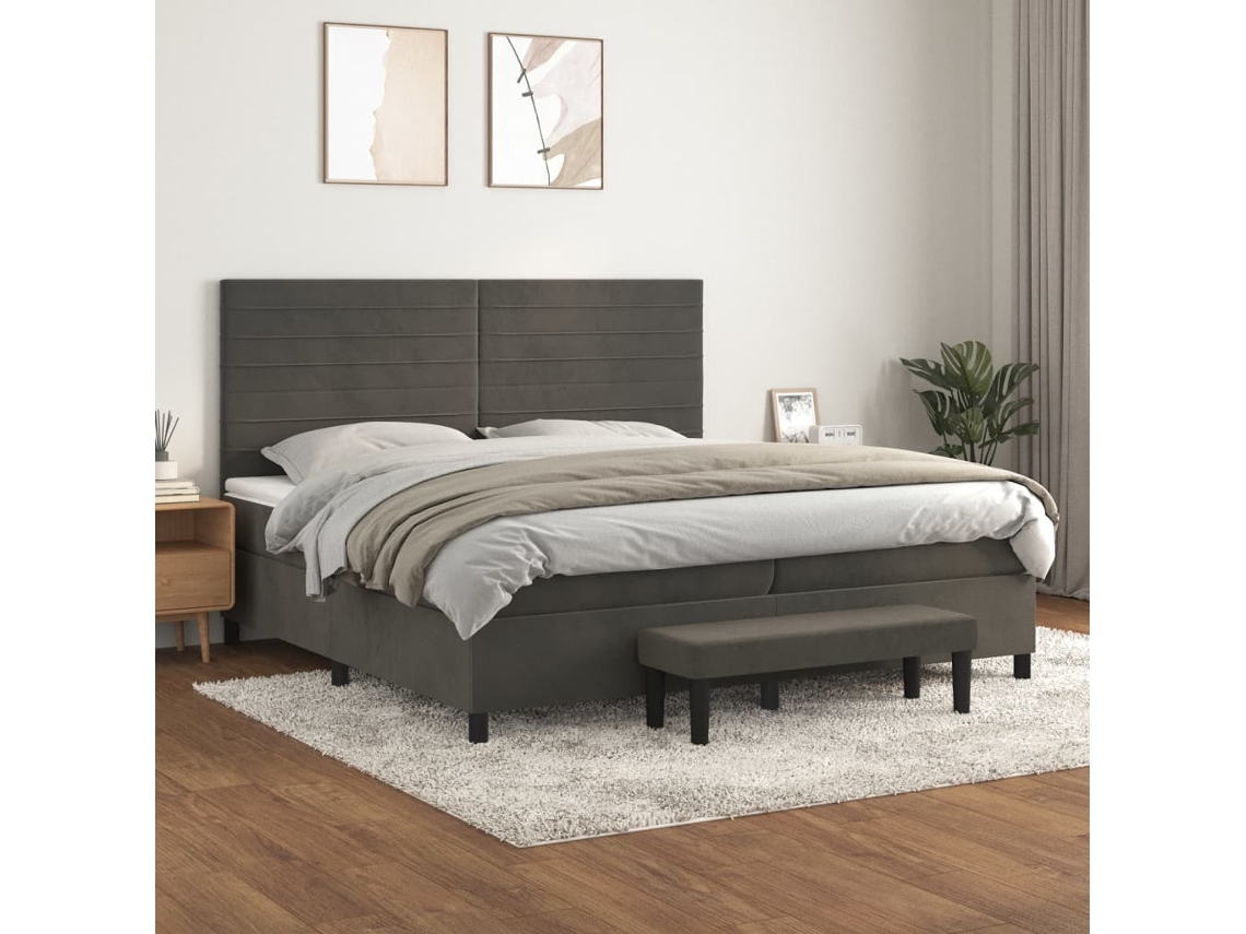 Vidaxl Cama Com Molas/colchão 200x200 Cm Veludo Cinzento-escuro