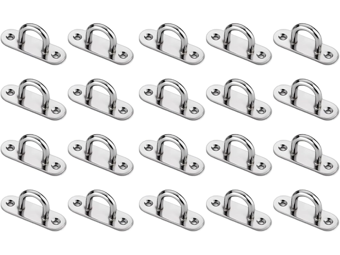Gancho De Teto Pequeno Com Placa Olhal Prateada, 20 Peças, Aço Inoxidável, Base Oval