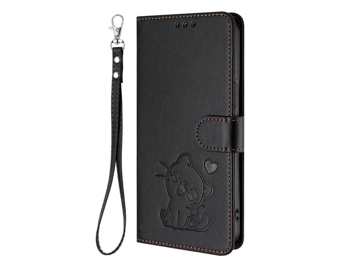 Capa De Celular Flip Compartimento Para Cartão Em Relevo.preto Com Cordão Combinando, Moto Edge60 Fusion/moto Edge 5g 2025 Com Tela Curva.