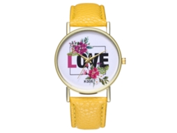 Reloj De Piel Pu Con Estampado Floral De Pareja De Zhoulianfa (amarillo)