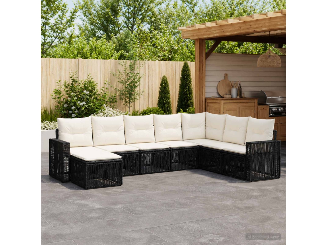 Vidaxl Conjunto De Sofá De Jardim 8 Unid. Preto E Branco Creme Vime Pe