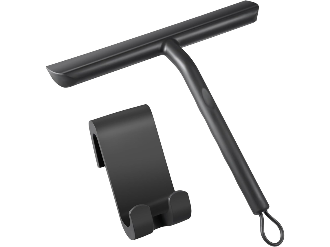 Raspador Para Chuveiro, Limpeza Sem Riscos Para Portas De Vidro, Raspador Para Casa De Banho Com Suporte, 21 Cm, Preta, Lâmina De Silicone